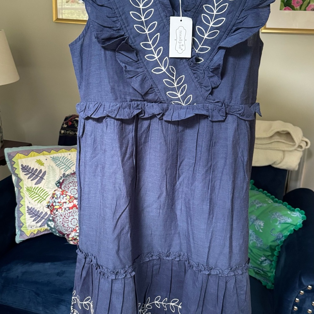 Mud Pie NWT Blue Radford Embroidered Midi Dress-M - Picture 11 of 12